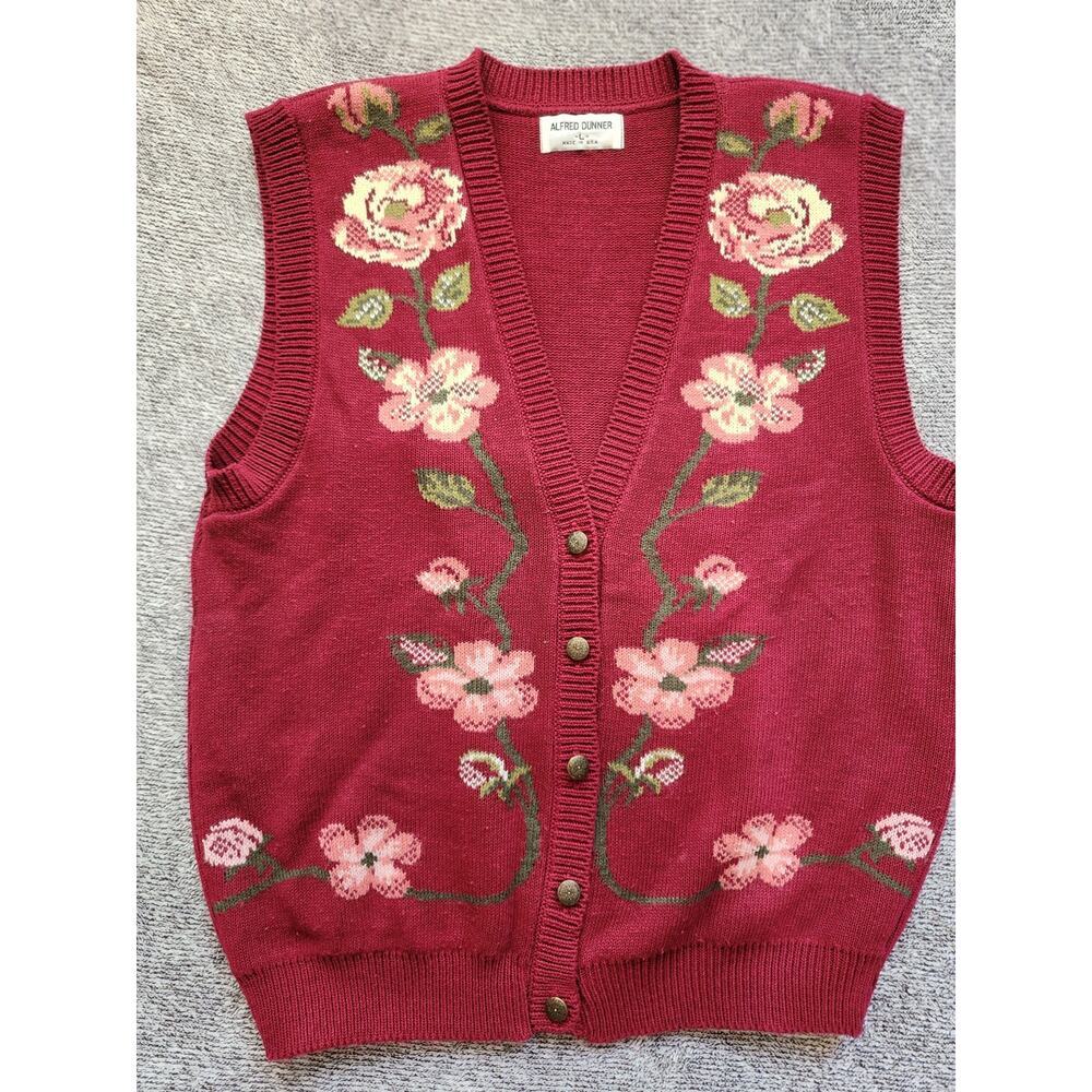 Vintage Alfred Dunner Womens Large Granny Sweater Vest Button Up Cottagecore